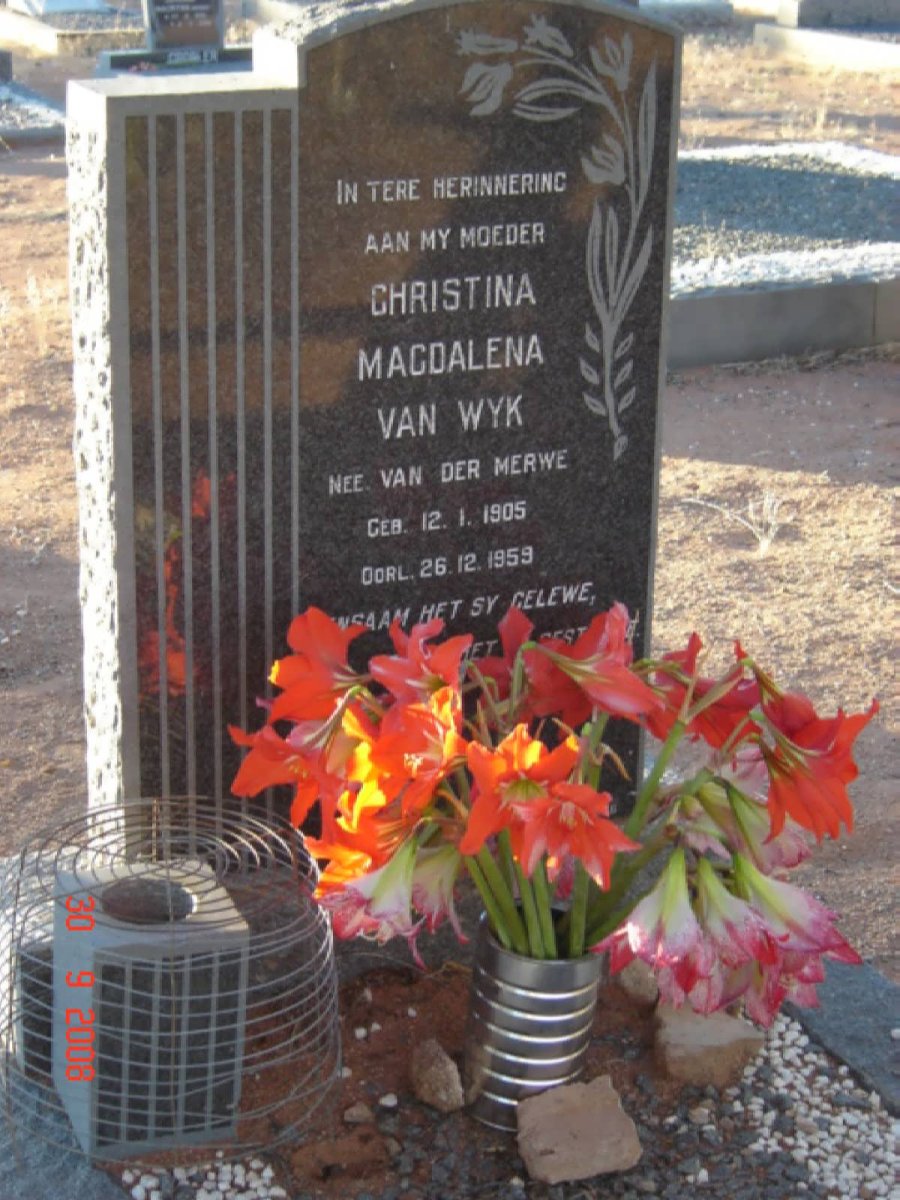 WYK Christina Magdalena, van nee VAN  DER MERWE 1905-1959