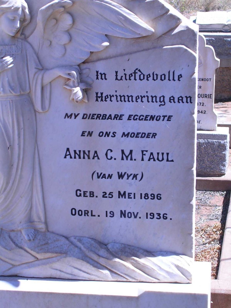FAUL Anna C.M. geb. VAN WYK 1896-1936