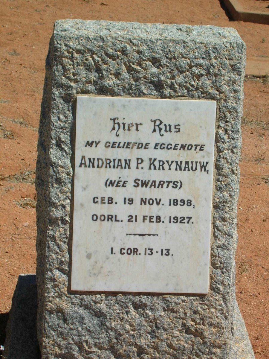 KRYNAUW Andrian P. geb. SWARTS 1898-1927