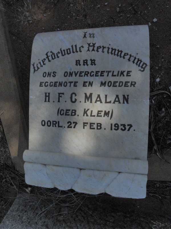 MALAN H.F.C. nee KLEM -1937