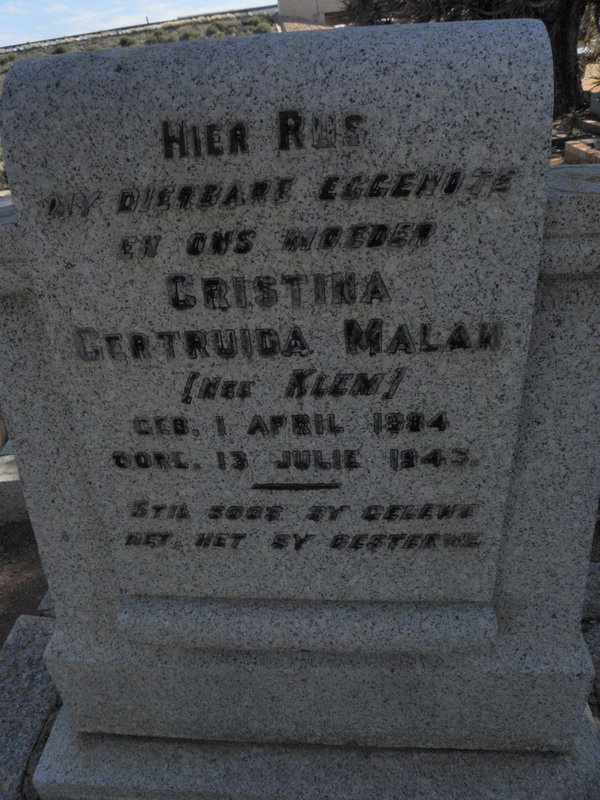 MALAN Cristina Gertruida nee KLEM 1884-1943