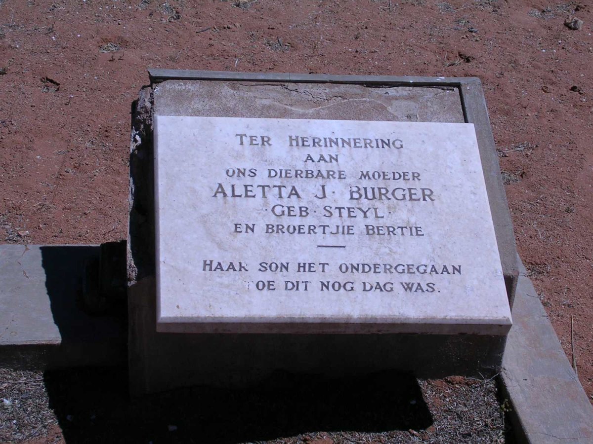 BURGER Aletta J. geb. STEYL, BURGER Bertie