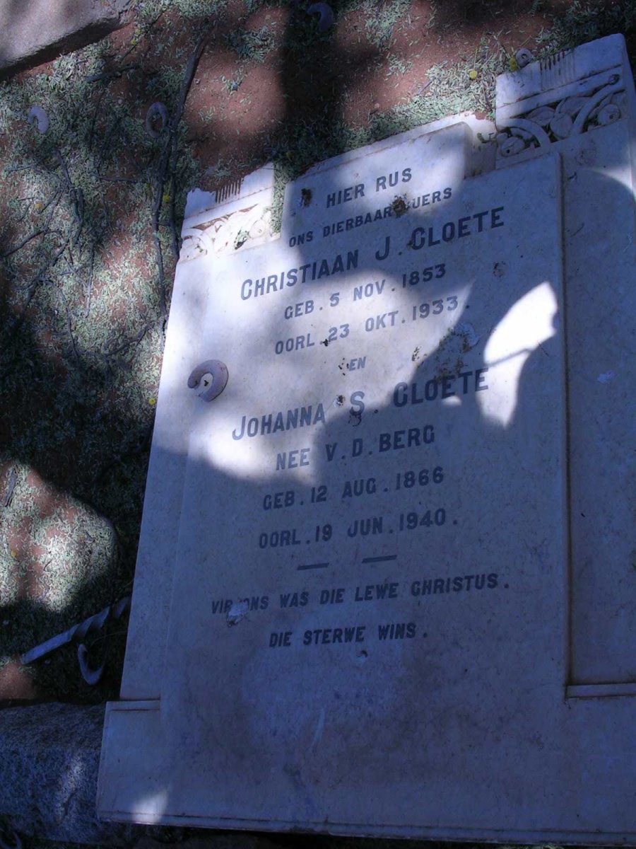 CLOETE Christiaan J. 1853-1933 &amp; Johanna S. V.D.BERG 1866-1940