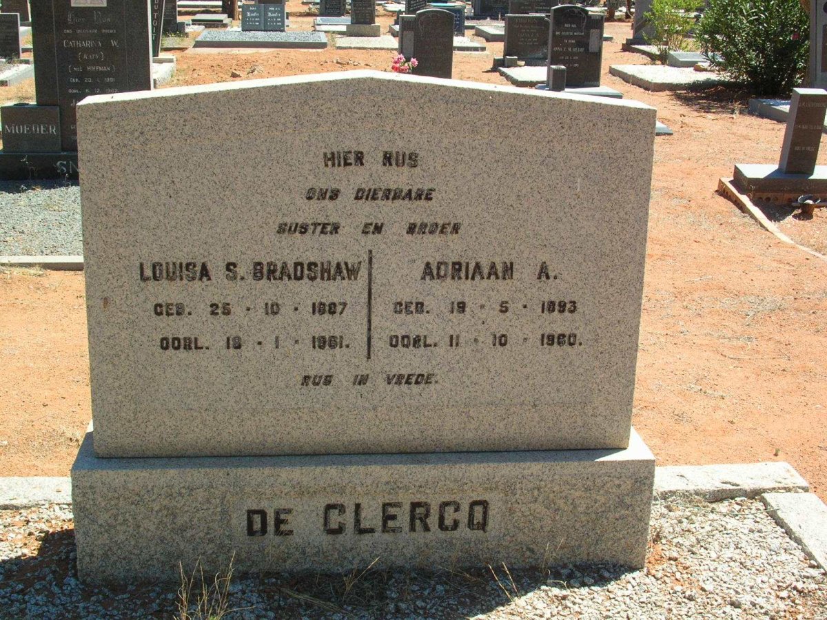 CLERCQ Adriaan A., de 1893-1960 &amp; Louisa S. BRADSHAW 1887-1961