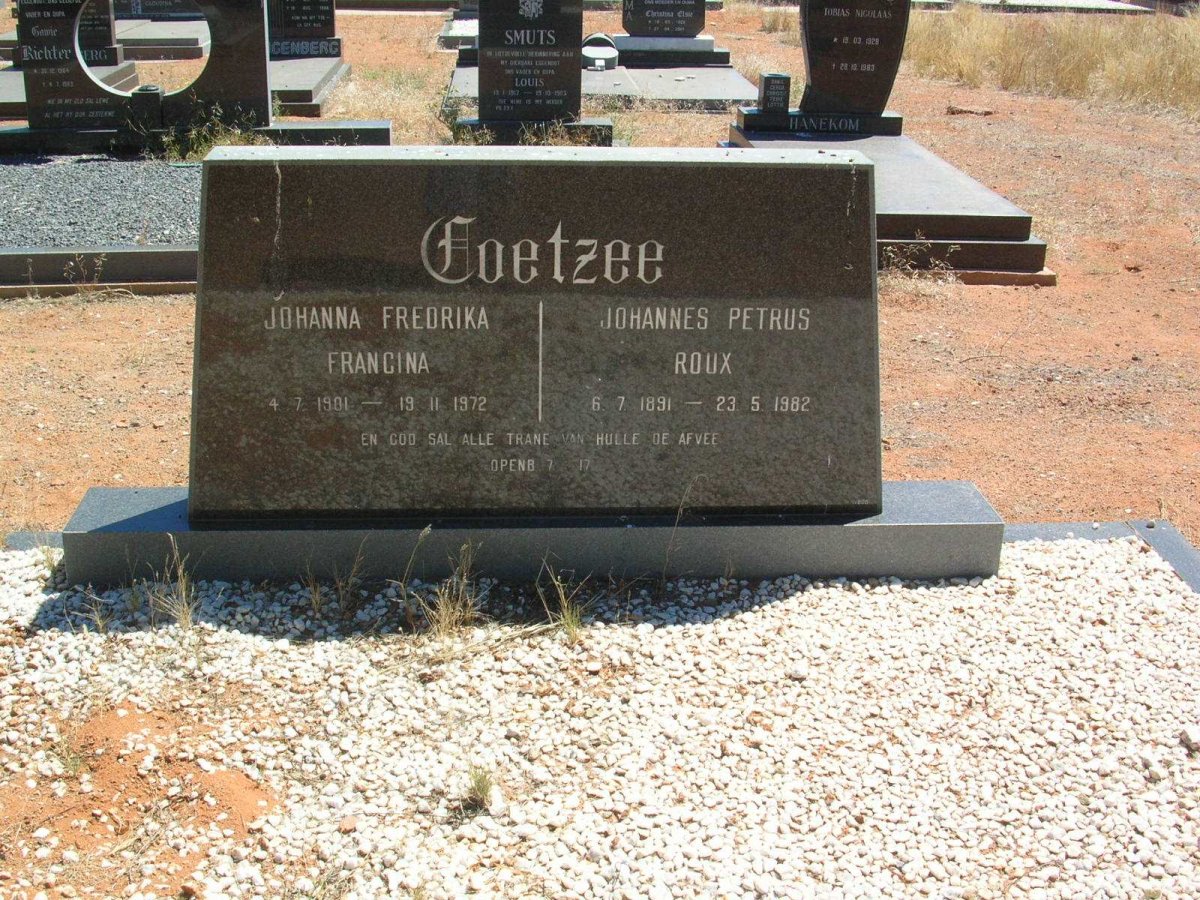 COETZEE Johannes Petrus Roux 1891-1982 &amp; Johanna Fredrika Francina 1901-1972