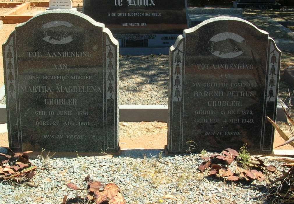 GROBLER Barend Petrus 1873-1949 &amp; Martha Magdelena 1881-1951