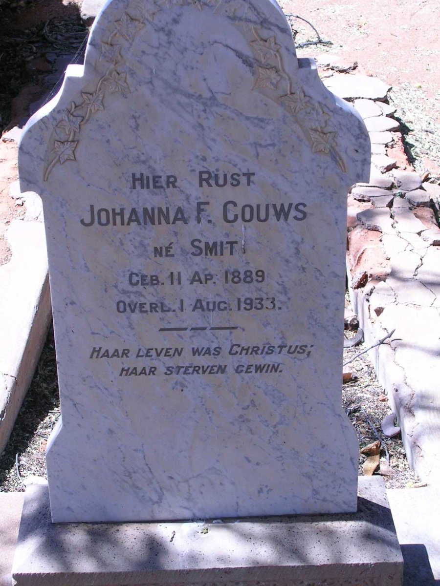 GOUWS Johanna F. geb. SMIT 1889-1933
