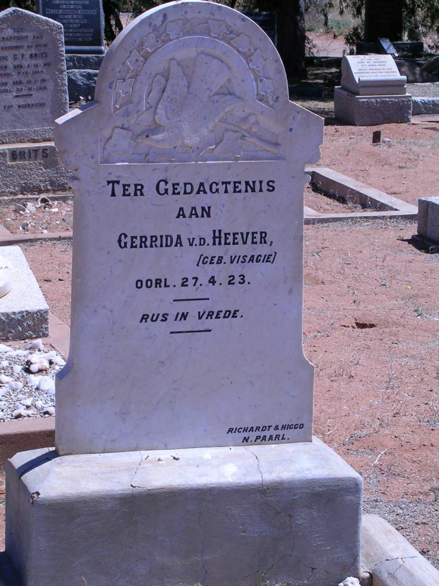 HEEVER Gerrida, v. d. geb. VISAGIE    -1923