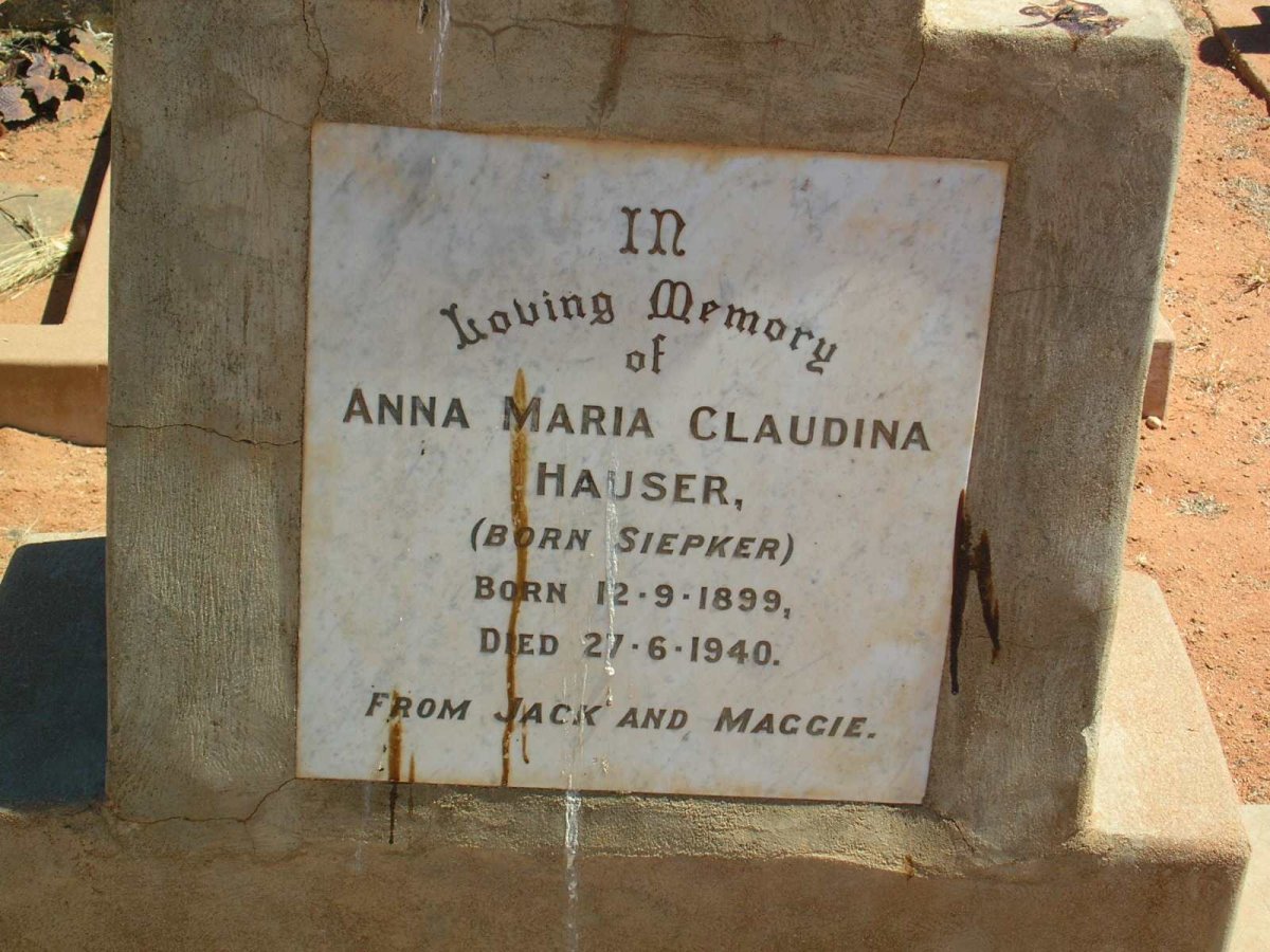 HAUSER Anna Maria Claudina nee SIEPKER 1899-1940