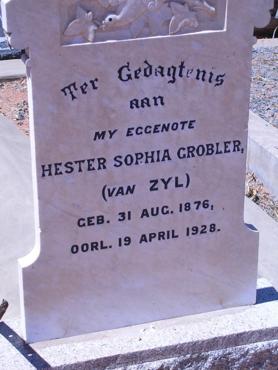 GROBLER Hester Sophia geb. VAN ZYL 1876-1928