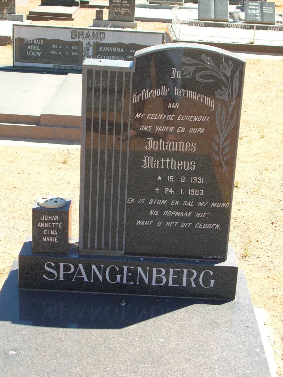 SPANGENBERG Johannes Mattheus 1931-1983