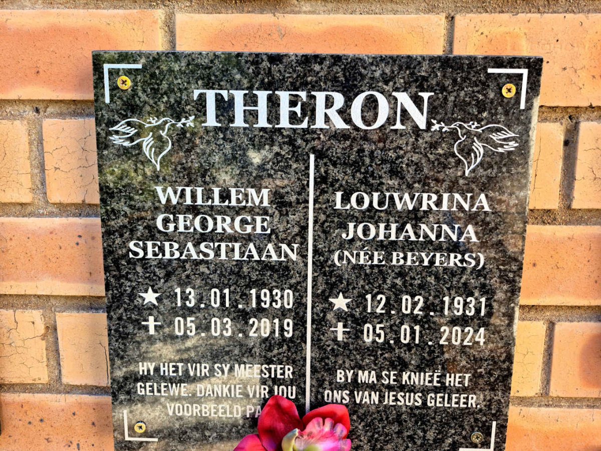 THERON Willem George Sebastiaan 1930-2019 & Louwrina Johanna BEYERS 1931-2024