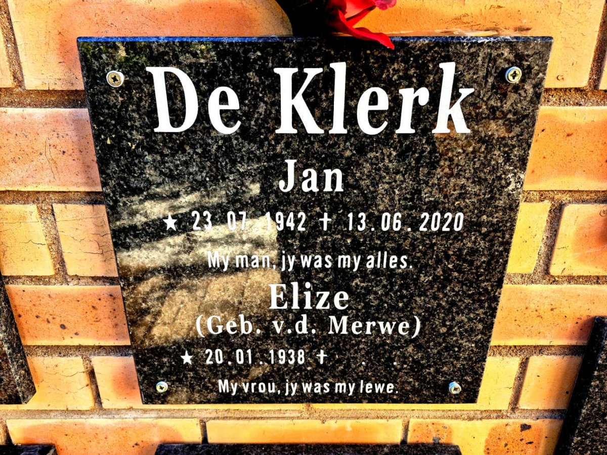 KLERK Jan, de 1942-2020 & Elize V.D. MERWE 1938-