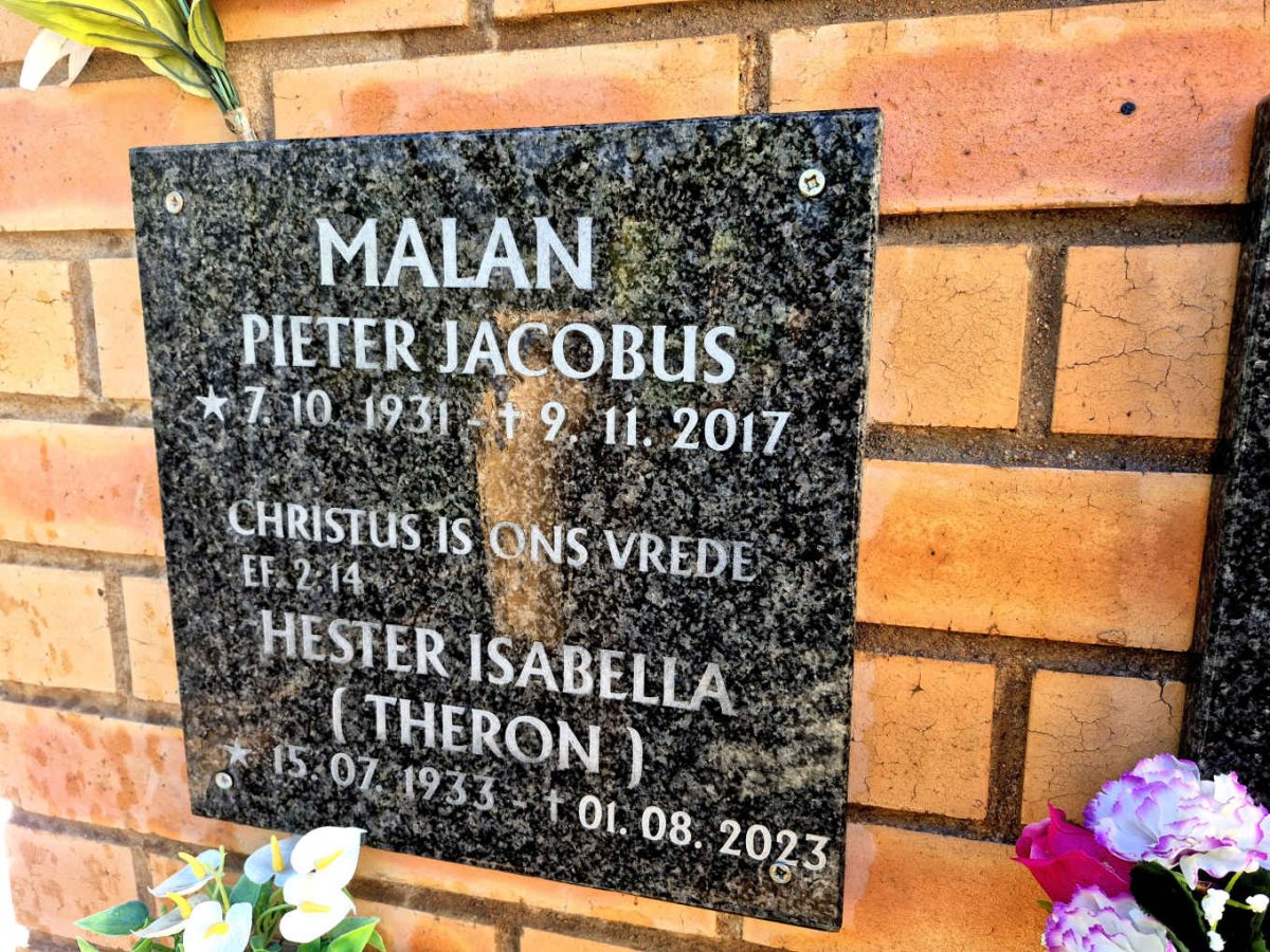 MALAN Pieter Jacobus 1931-2017 & Hester Isabella THERON 1933-2023