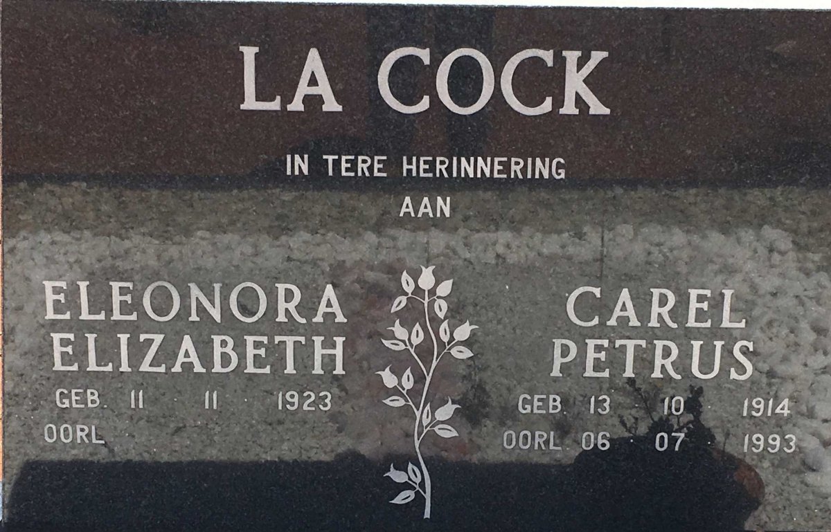 COCK Carel Petrus, la 1914-1993 &amp; Eleonora Elizabeth 1923-