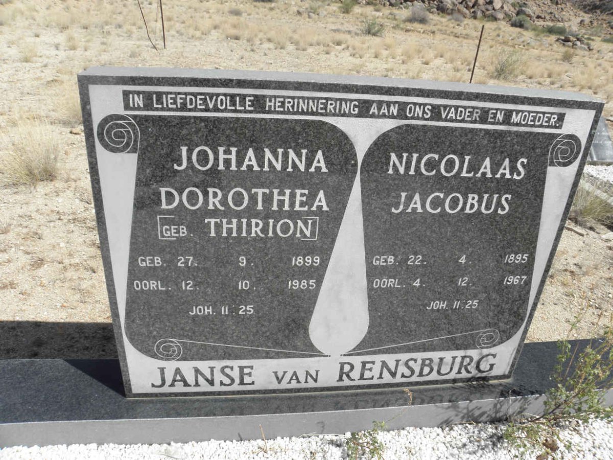 RENSBURG Nicolaas Jacobus 1895-1967 &amp; Johanna Dorothea THIRION 1899-1985