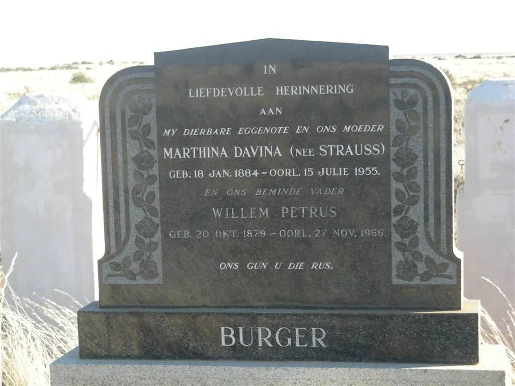 BURGER Willem Petrus 1879-1966 &amp; Marthina Davina STRAUSS 188