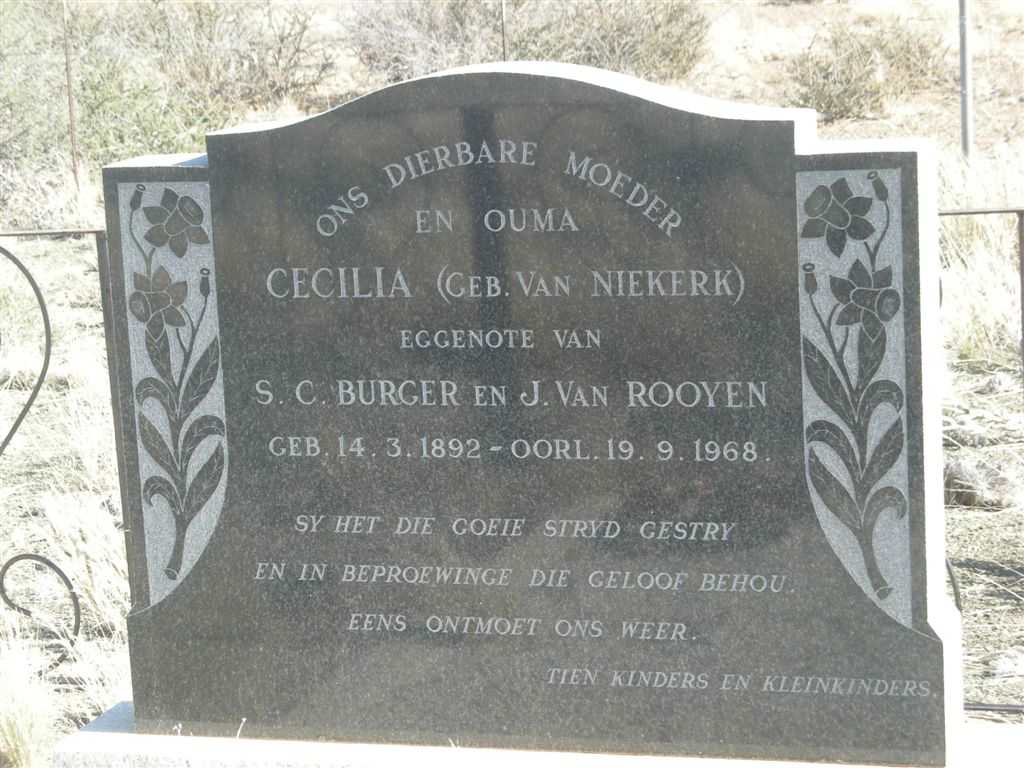 ROOYEN Cecilia, van  previously BURGER nee VAN NIEKERK 1892-1968