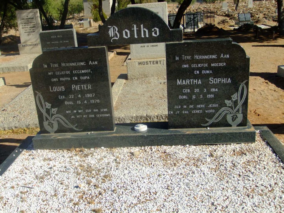 BOTHA Louis Pieter 1907-1978 &amp; Martha Sophia 1914-1991