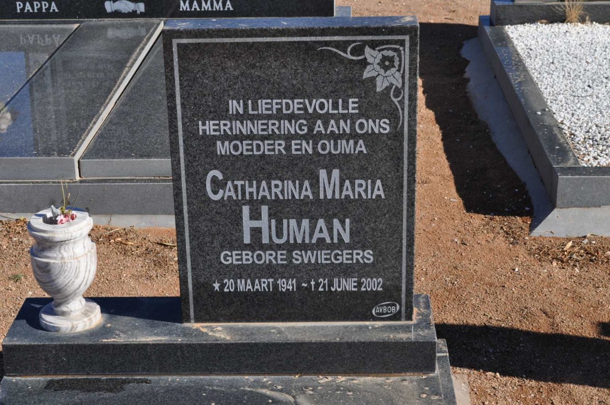 HUMAN Catharina Maria nee SWIEGERS 1941-2002