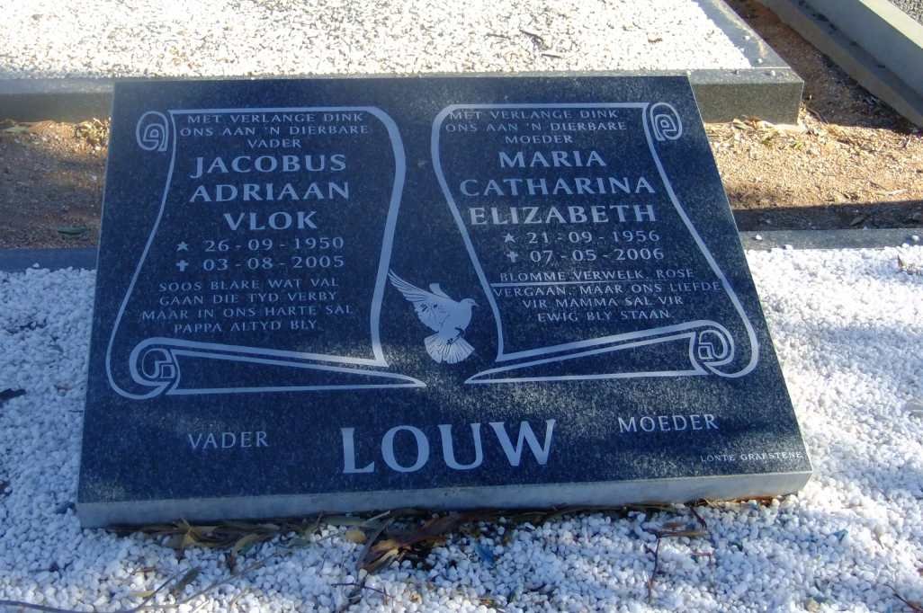 LOUW Jacobus Adriaan Vlok 1950-2005 &amp; Maria Catharina Elizabeth 1956-2006