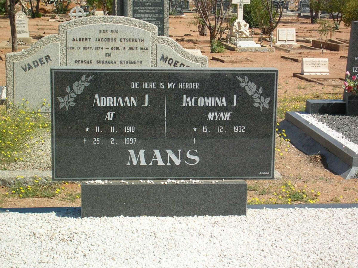 MANS Adriaan J. 1918-1997 &amp; Jacomina J. 1932-
