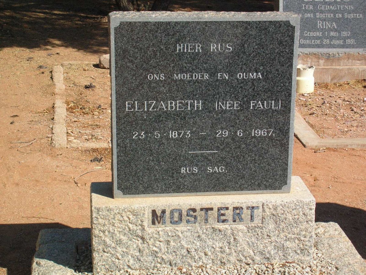 MOSTERT Elizabeth geb. FAUL 1873-1967