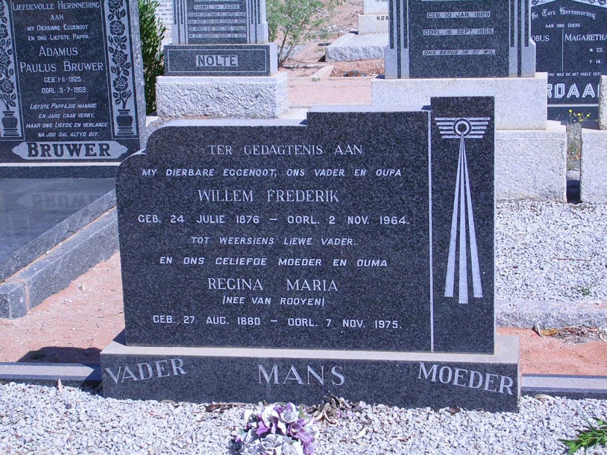 MANS Willem Frederik 1876-1964 &amp; Regina Maria VAN ROOYEN 1880-1975
