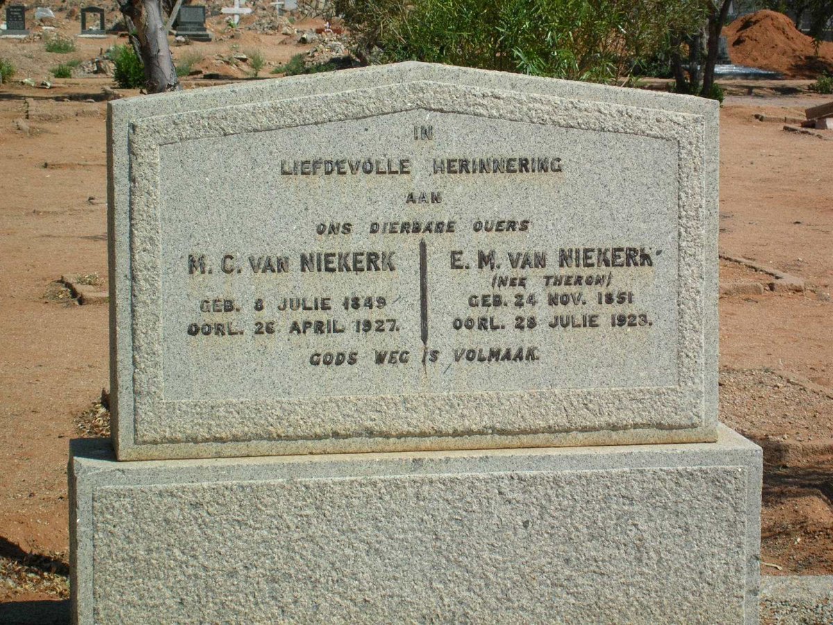 NIEKERK M.C., van 1849-1927 &amp; E.M. THERON 1851-1923