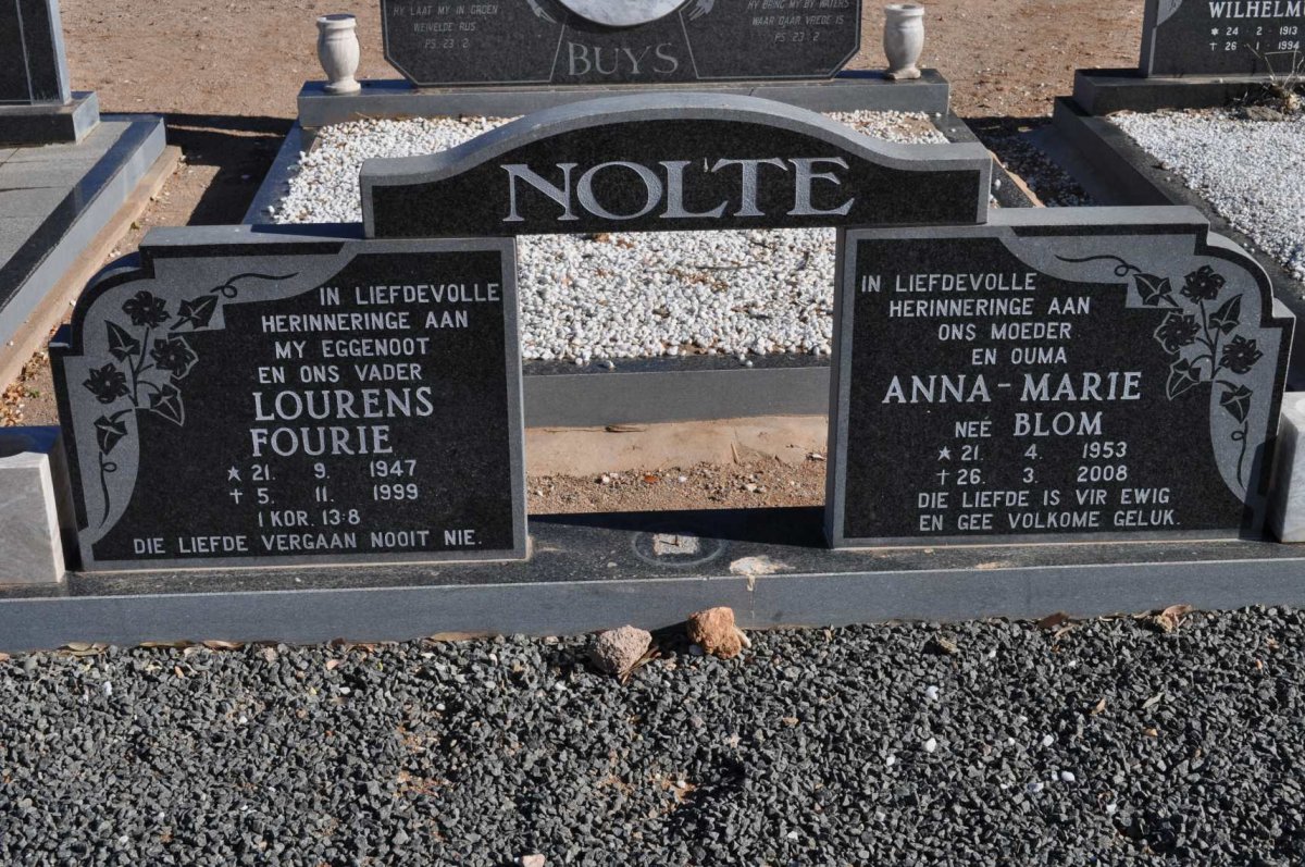 NOLTE Lourens Fourie 1947-1999 &amp; Anna-Marie BLOM 1953-2008