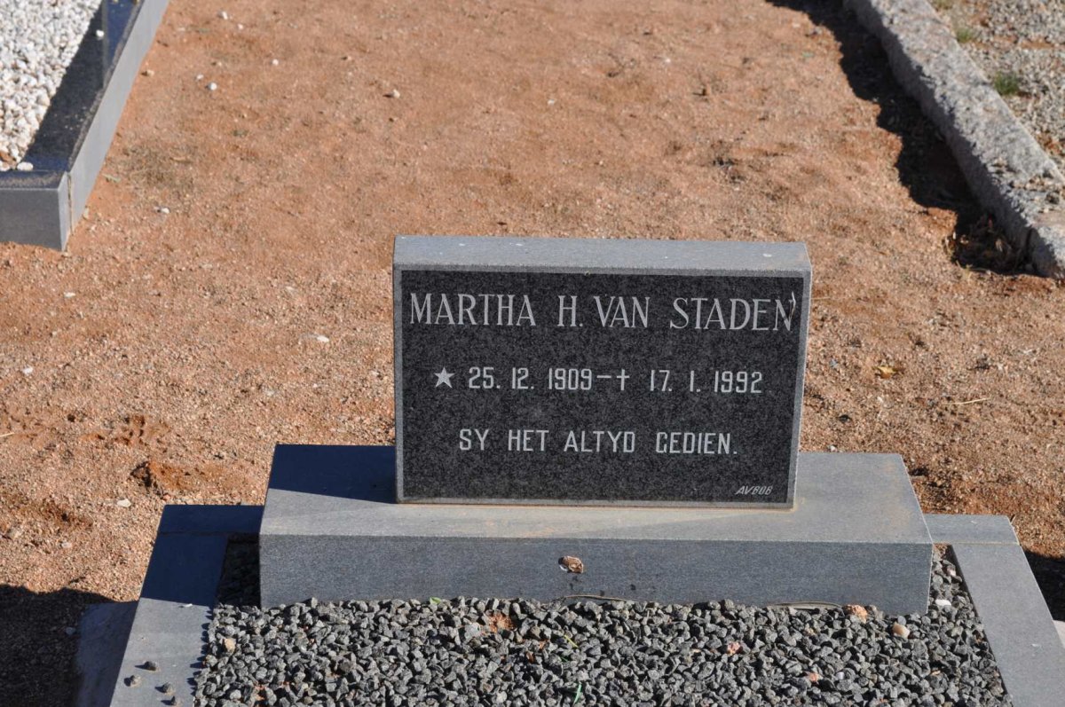 STADEN Martha H., van 1909-1992