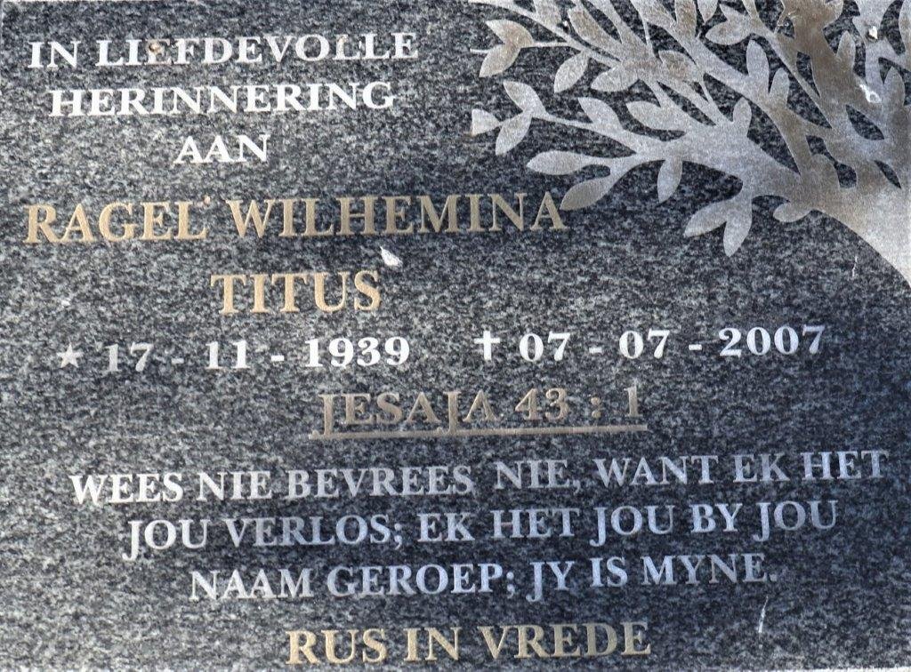 TITUS Ragel Wilhemina 1939-2007