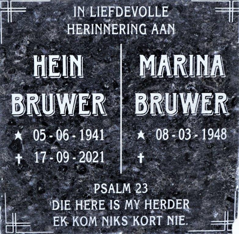 BRUWER Hein 1941-2021 &amp; Marina 1948-  