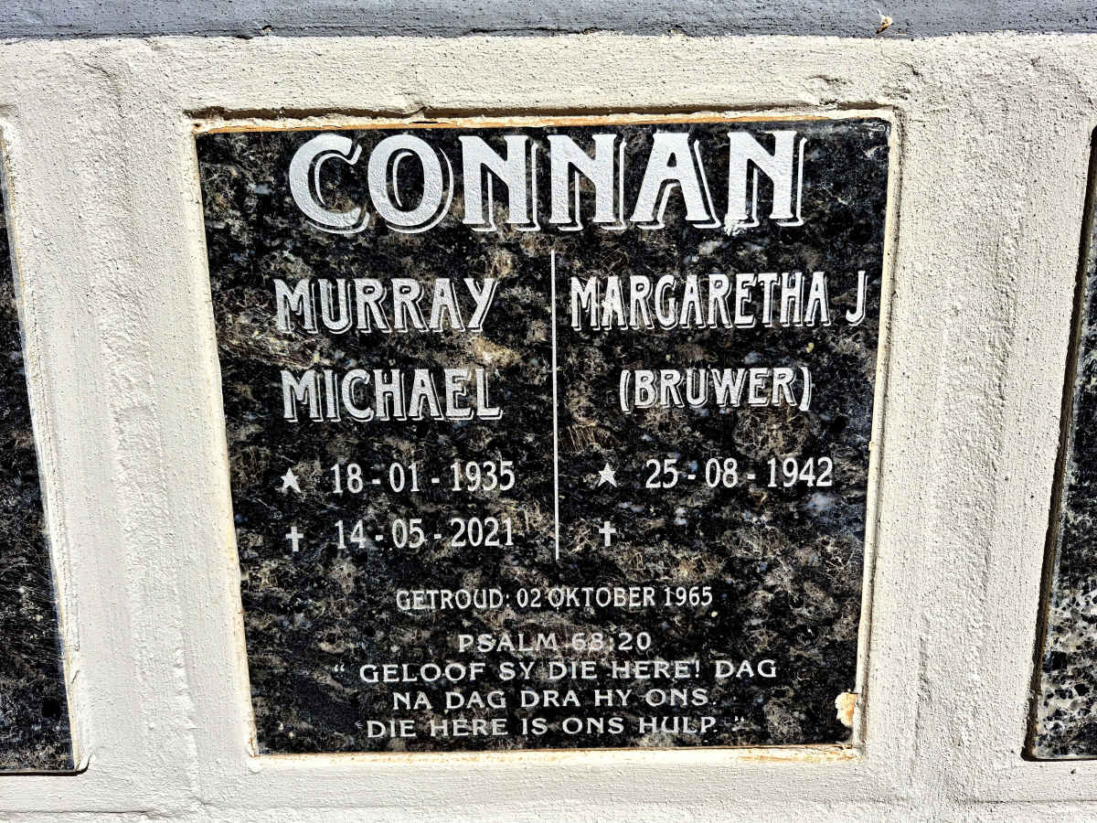 CONNAN Murray Michael 1935-2021 & Margaretha J. BRUWER 1942-