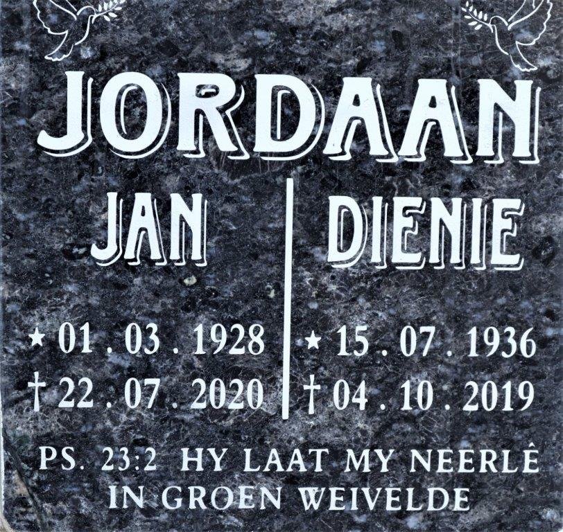 JORDAAN Jan 1928-2020 &amp; Dienie 1936-2019