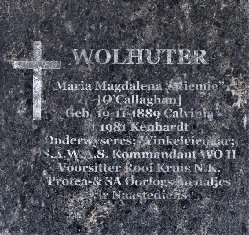 WOLHUTER Maria Magdalena nee O'CALLAGHAN 1889-1981