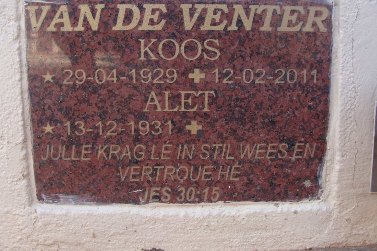 VENTER Koos, van de 1929-2011 &amp; Alet 1931-