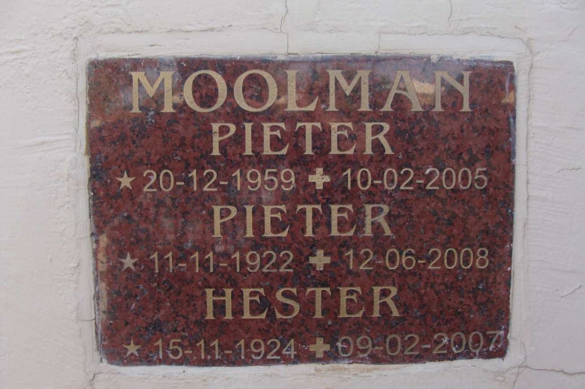 MOOLMAN Pieter 1922-2008 :: MOOLMAN Hester 1924-2007 :: MOOLMAN Pieter 1959-2005