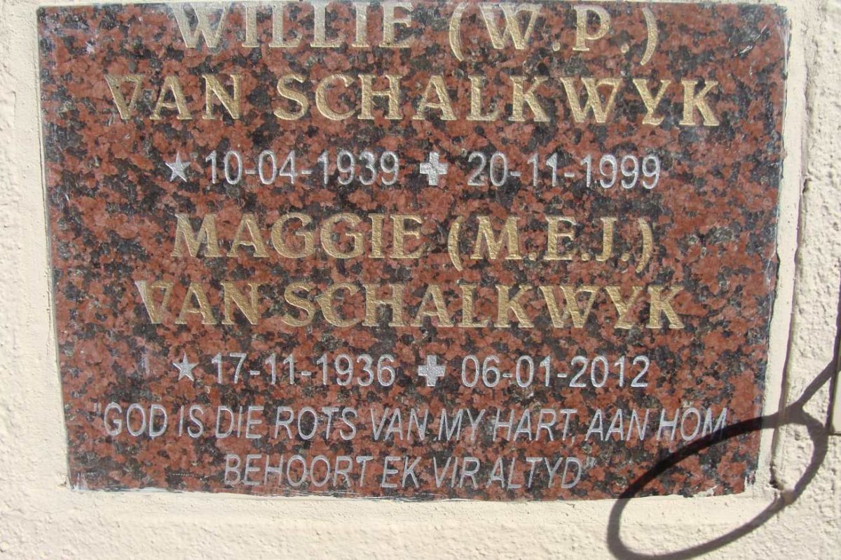 SCHALKWYK W.P., van 1939-1999 &amp; M.E.J. 1936-2012