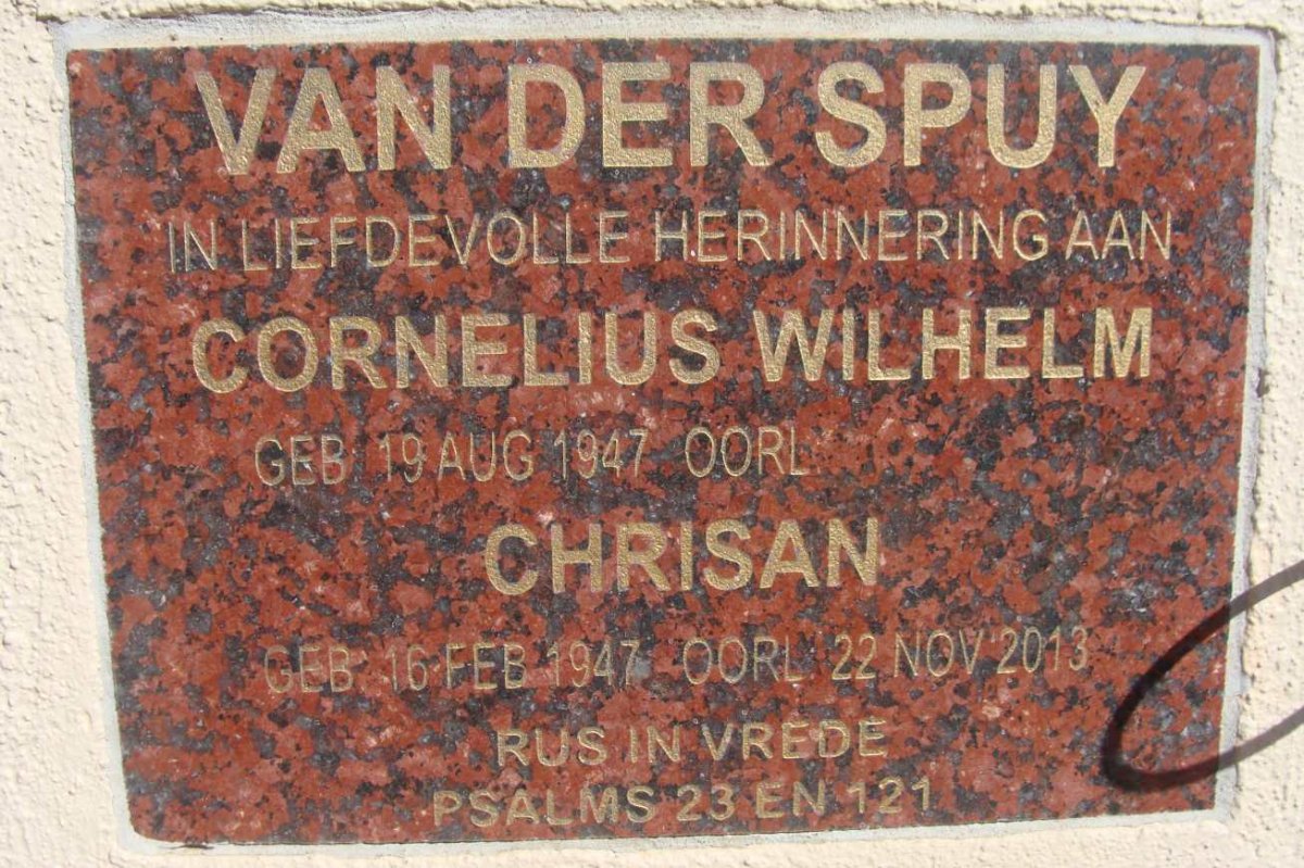 SPUY Cornelius Wilhelm, van der 1947- &amp; Chrisan 1947-2013