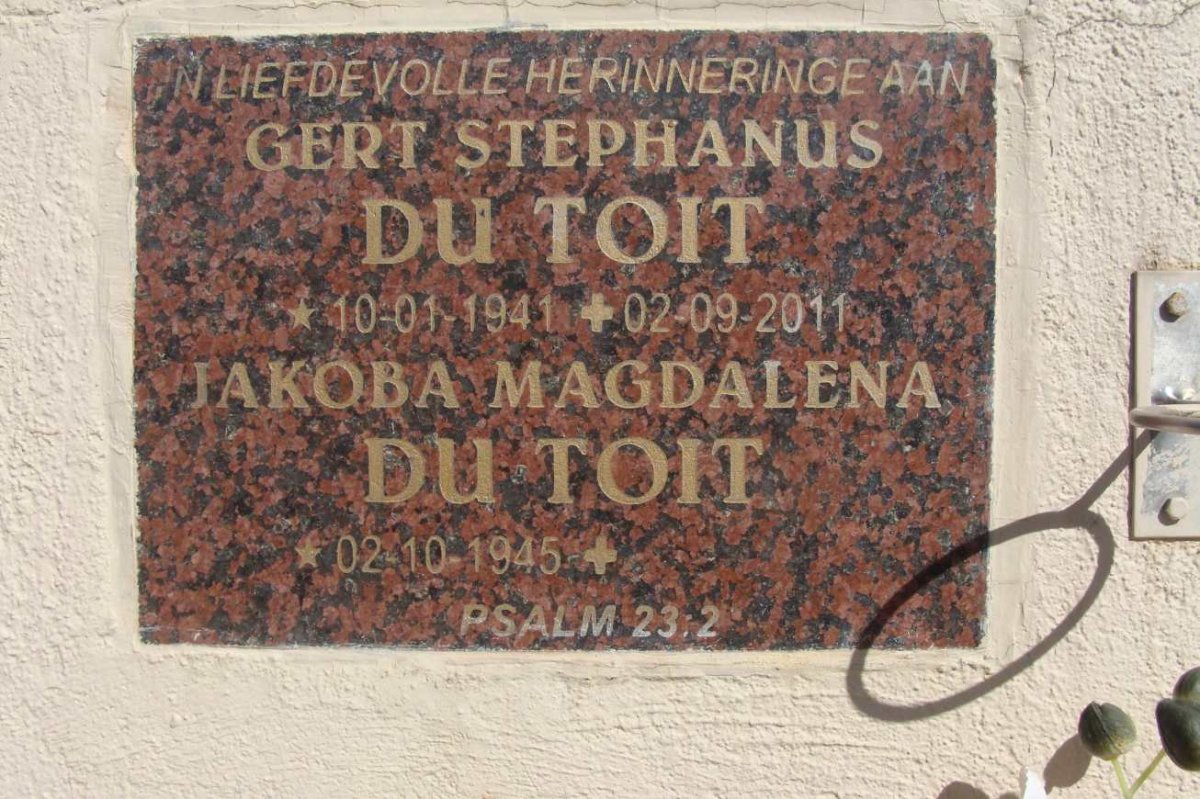 TOIT Gert Stephanus, du 1941-2011 &amp; Jakoba Magdalena 1945-
