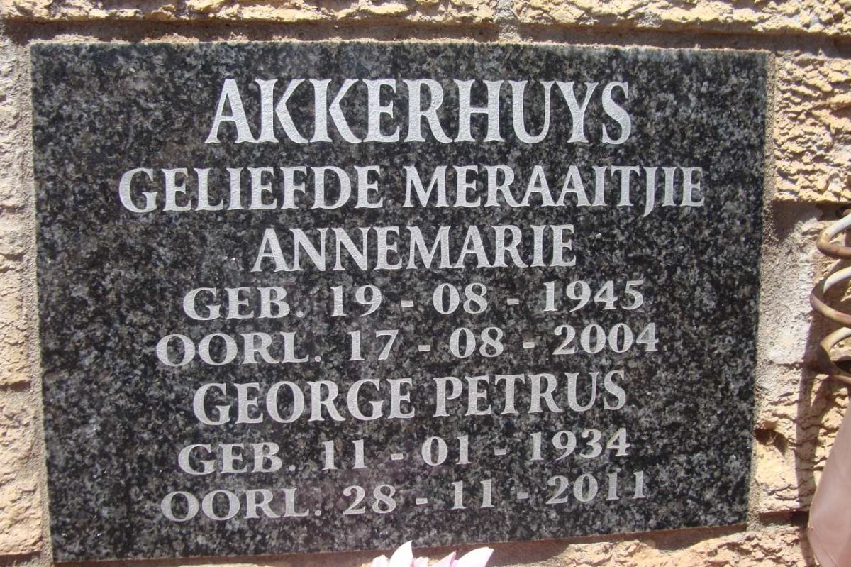 AKKERHUYS George Petrus 1934-2011 &amp; Annemarie 1945-2004