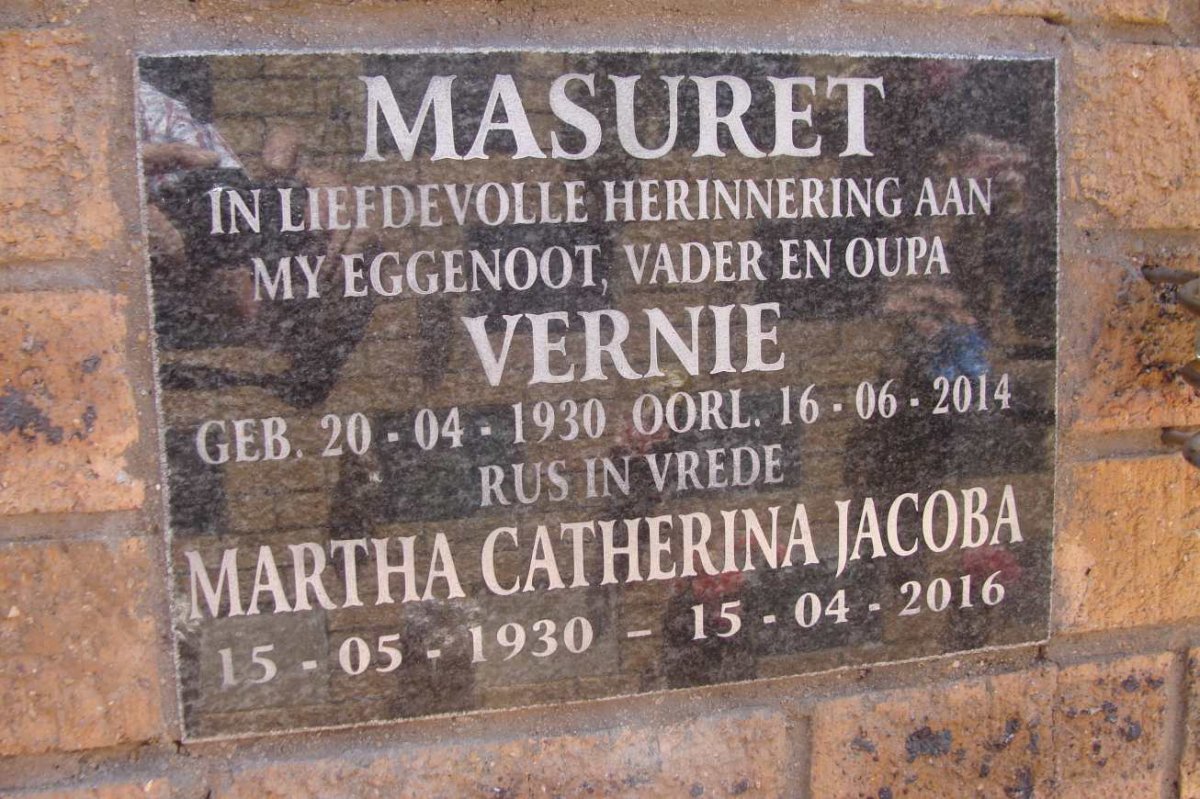 MASURET Vernie 1930-2014 &amp; Martha Catherina Jacoba 1930-2016