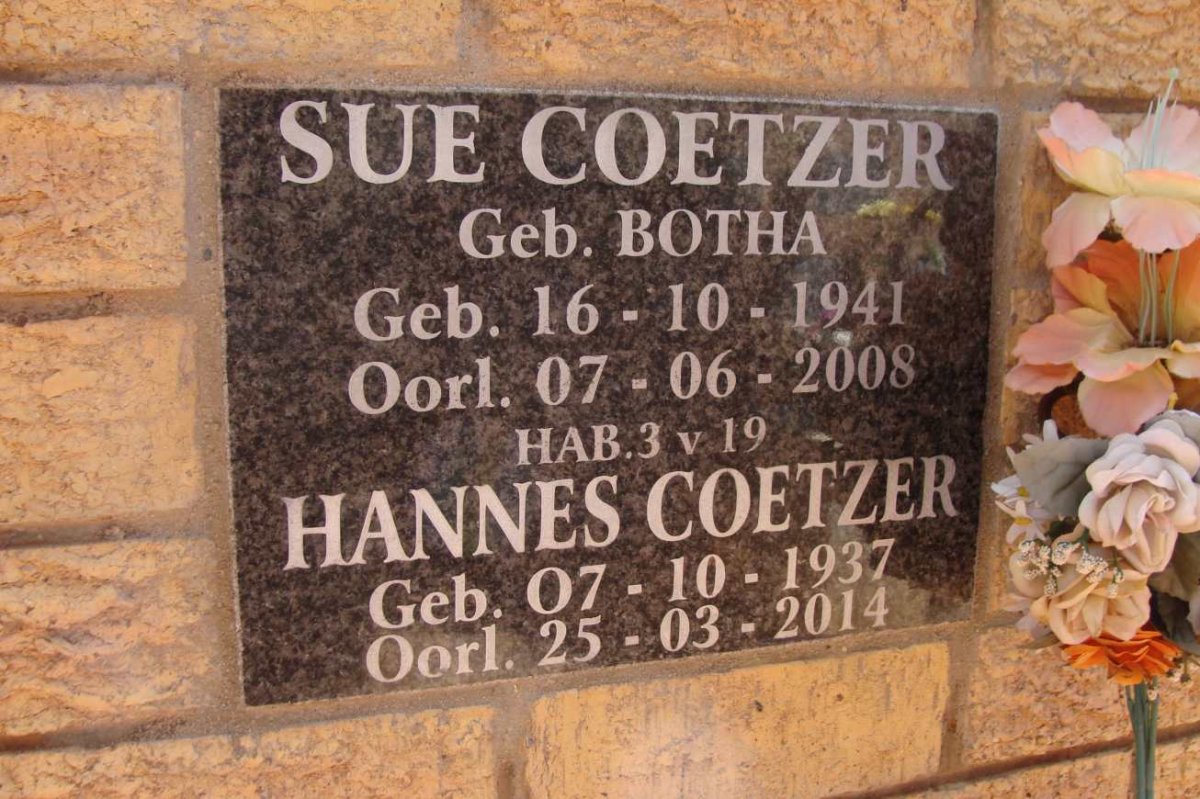 COETZER Hannes 1937-2014 &amp; Sue BOTHA 1941-2008