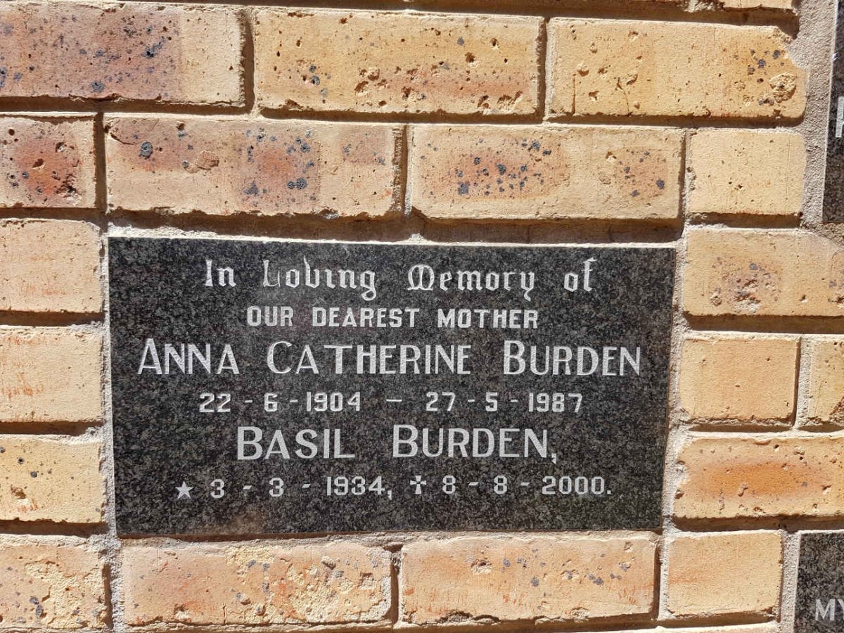 BURDEN Anna Catherine 1904-1987 :: BURDEN Basil 1934-2000