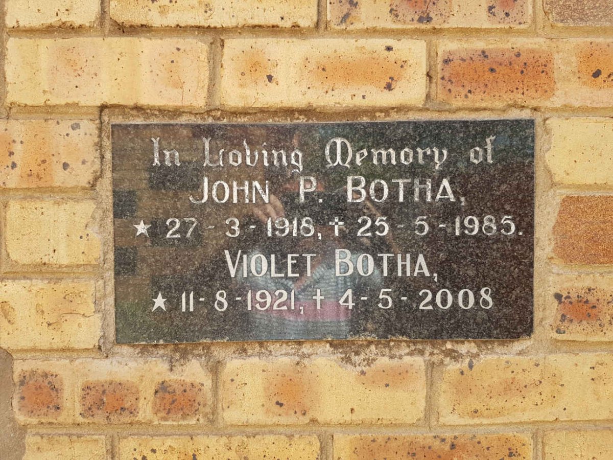 BOTHA John P. 1918-1985 &amp; Violet 1921-2008