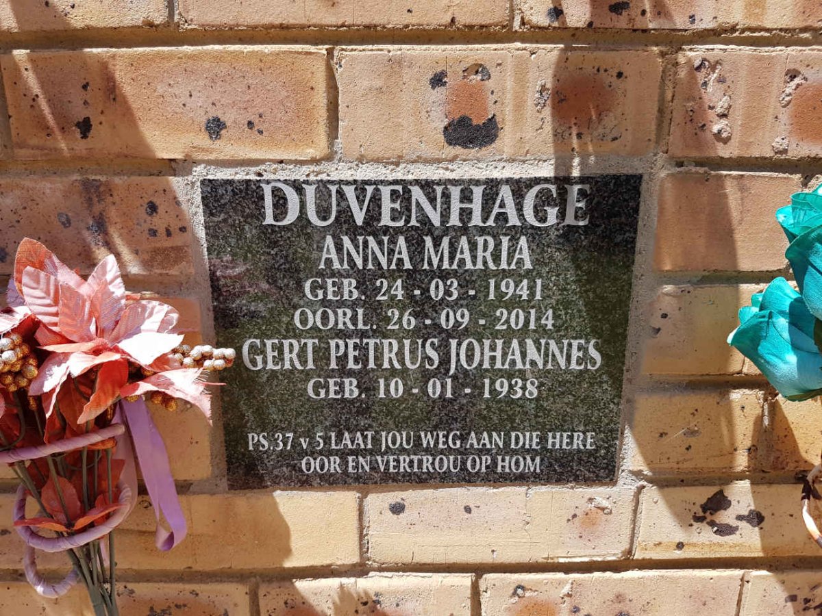 DUVENHAGE Gert Petrus Johannes 1938- &amp; Anna Maria 1941-2014