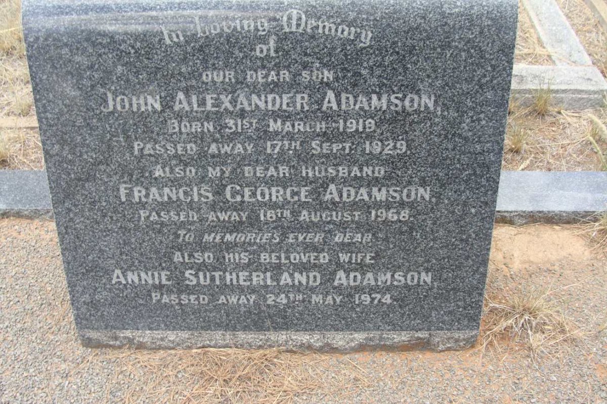 ADAMSON Francis George -1968 &amp; Annie Sutherland -1974 :: ADAMSON John Alexander 1918-1929