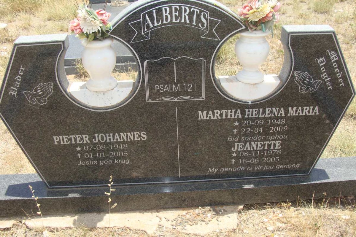 ALBERTS Pieter Johannes 1948-2005 &amp; Martha Helena Maria 1948-2009 :: ALBERTS Jeanette 1978-2005