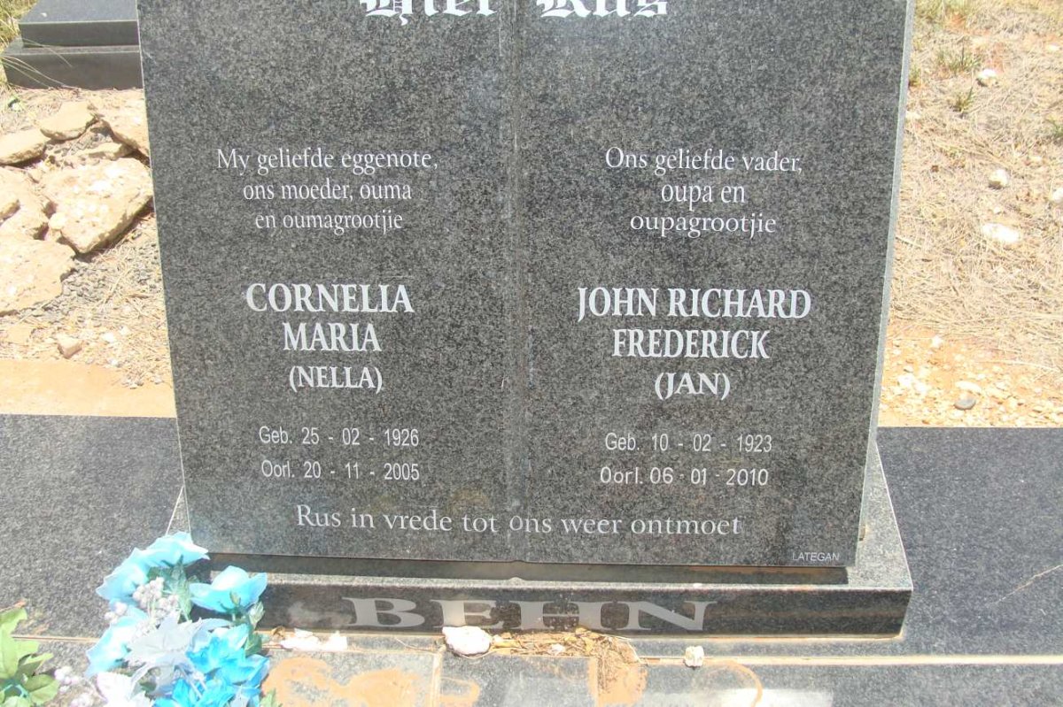 BEHN John Richard Frederick 1923-2010 &amp; Cornelia Maria 1926-2005